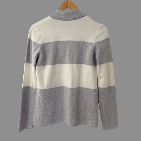 KINROSS Cashmere V-Neck Collared Button Long Sleeve Stripe Cardigan S NWT - Picture 2 of 6